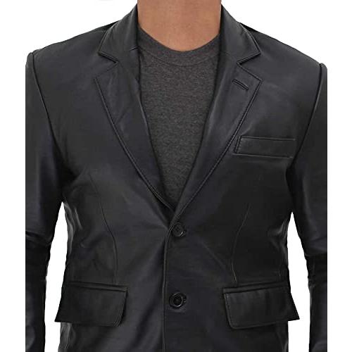 【並行輸入品】Blingsoul Black Car Coat Men   Leather Blazer for Men | [1502684の画像
