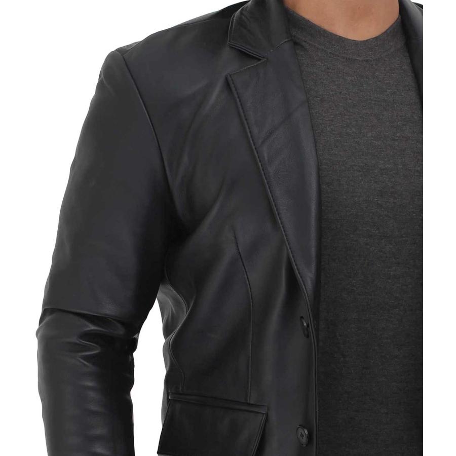 【並行輸入品】Blingsoul Black Car Coat Men   Leather Blazer for Men | [1502684の画像