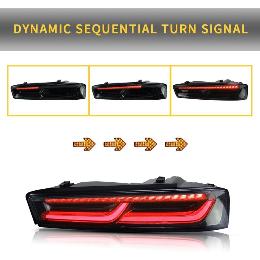 【並行輸入品】VLAND LEDスモークテールライト [シボレーカマロクーペ 2016 2017 2018] シーケンシャルレッドウィンカーライト 昼の画像