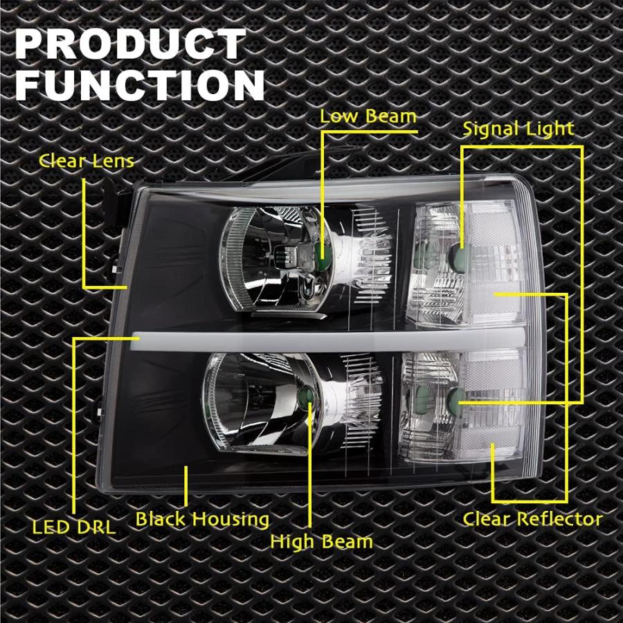 【並行輸入品】CNNELL LED DRL ヘッドライトアセンブリ 2007-2013 シボレーシルバラードヘッドライトバンパーランプセット 交換用_3