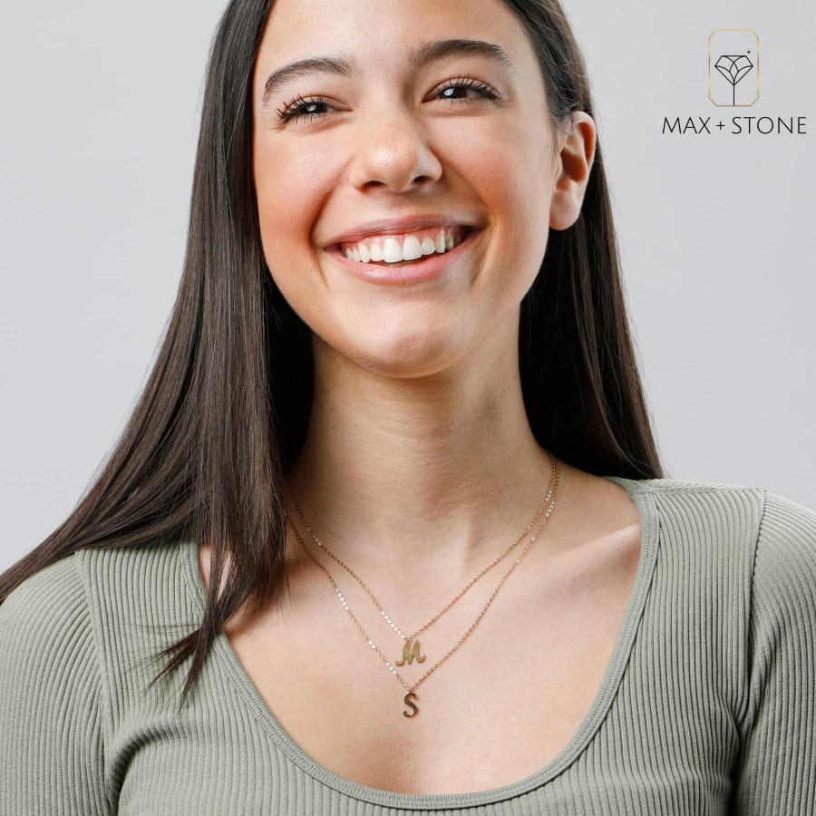 【並行輸入品】MAX + STONE 10K ソリッドホワイトまたはイエローゴールド 上品なスクリプト イニシャル 拡張可能ネックレス 16+2_3