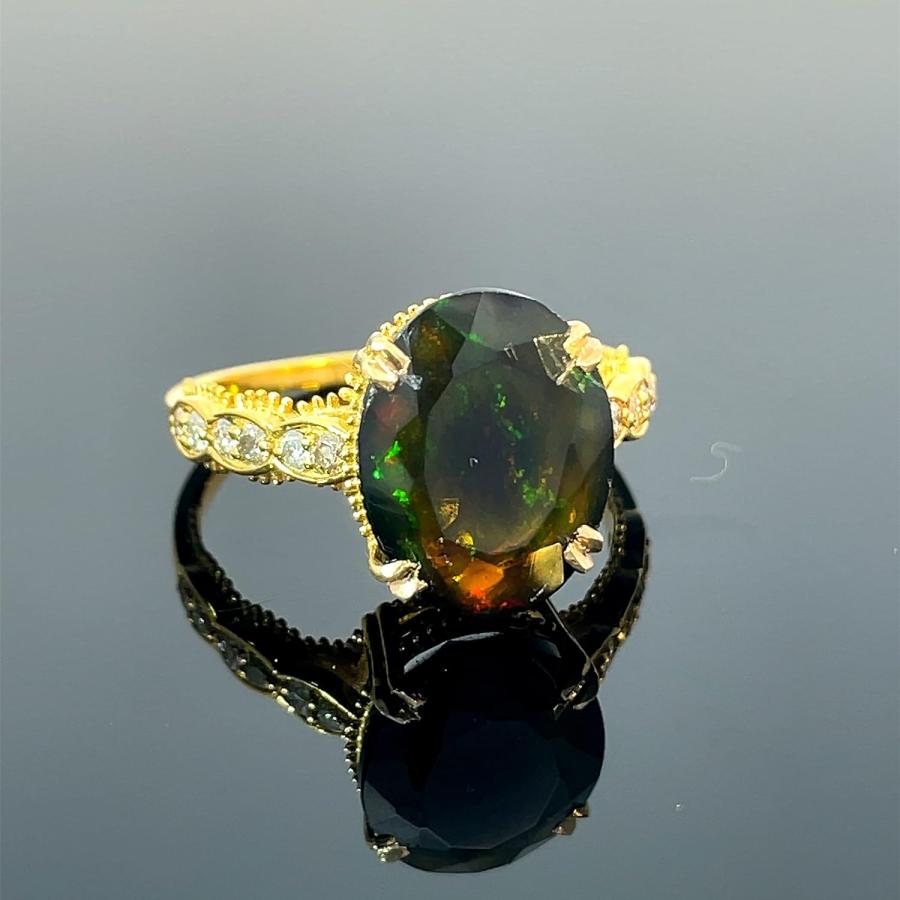 並行輸入品】Sametrue Jewels ブラックファイアオパールリング 14K 