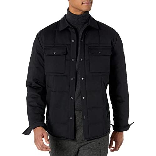 【並行輸入品】Vince Men's Quilted Mixed Media Shirt Jacket, Black, Mediumの画像