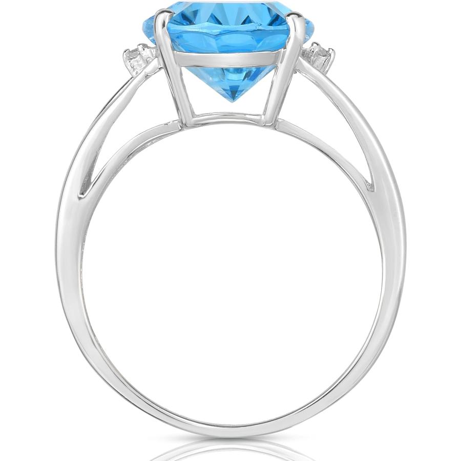 【並行輸入品】KOKAV 14K ホワイトゴールド 本物のブルートパーズ 5-5/8 Ct オーバル、ダイヤモンドアクセントリング、スプリットシャンクの画像