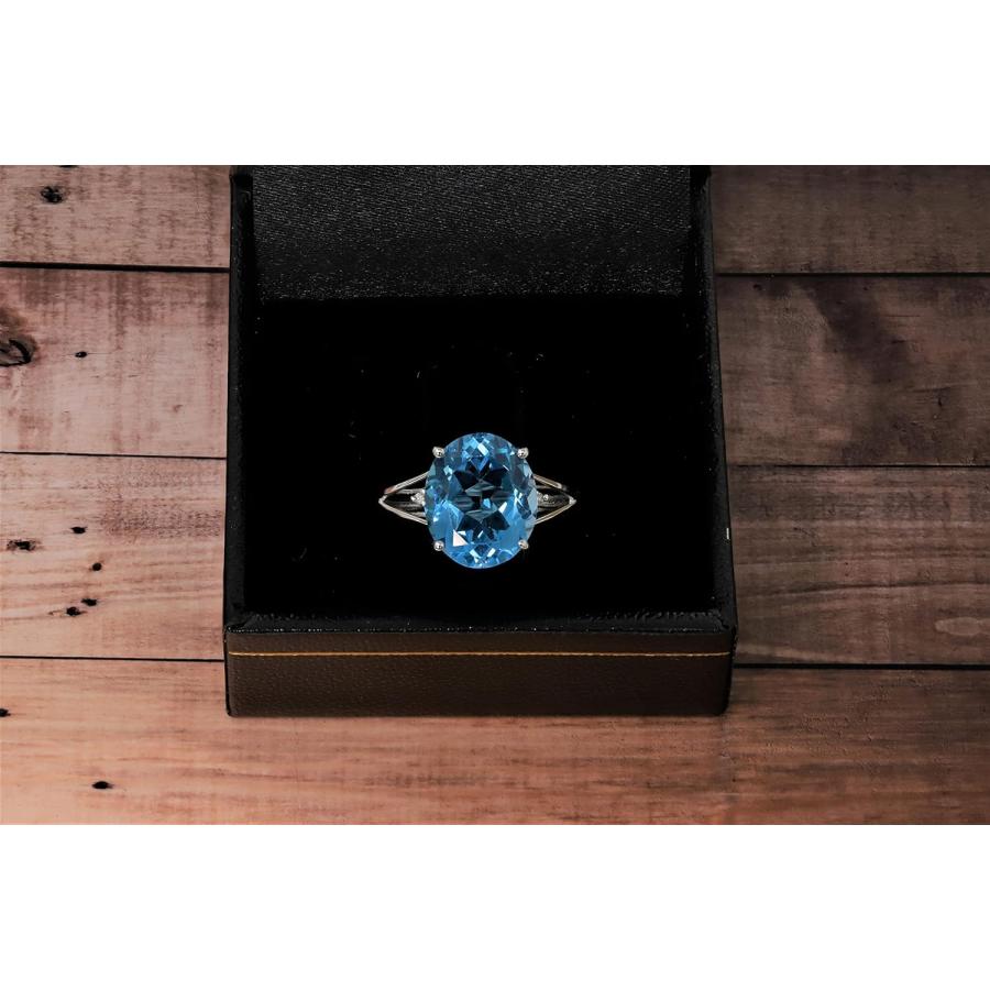 【並行輸入品】KOKAV 14K ホワイトゴールド 本物のブルートパーズ 5-5/8 Ct オーバル、ダイヤモンドアクセントリング、スプリットシャンクの画像