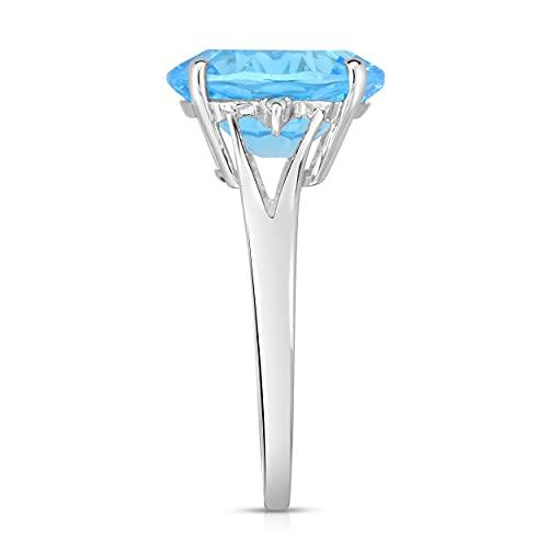 【並行輸入品】KOKAV 14K ホワイトゴールド 本物のブルートパーズ 5-5/8 Ct オーバル、ダイヤモンドアクセントリング、スプリットシャンクの画像