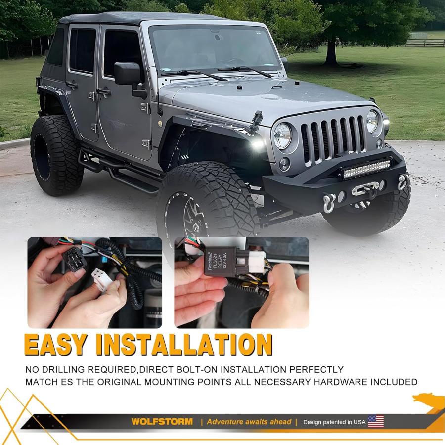 【並行輸入品】WOLFSTORM フェンダー フレア 2007-2017 Jeep Wrangler JK 4ドア用 LED DRLライト LEDシー