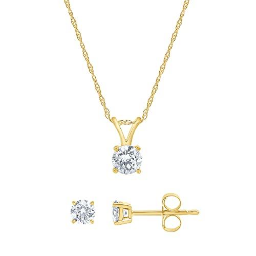 【並行輸入品】La4ve ダイヤモンド 0.50~1.00カラットダイヤモンド 14Kイエローゴールド スタッドピアス ペンダントセット (Iの画像