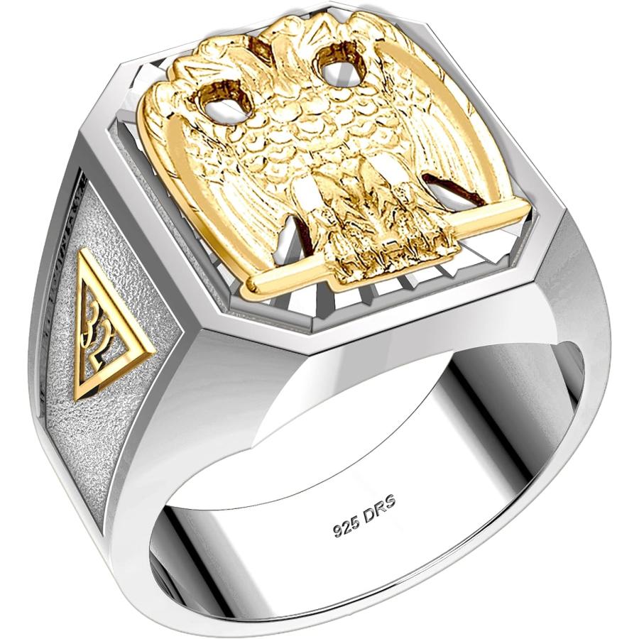 【並行輸入品】US Jewels Masonic カスタマイズ可能 メンズ 925スターリングシルバー 10Kまたは14Kイエローゴールド スコットラの画像