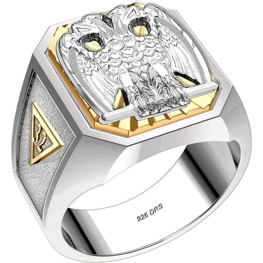【並行輸入品】US Jewels Masonic カスタマイズ可能 メンズ 925スターリングシルバー 10Kまたは14Kイエローゴールド スコットラの画像