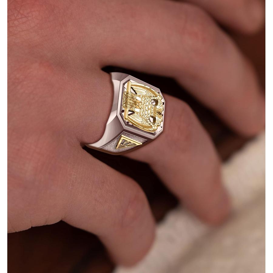 【並行輸入品】US Jewels Masonic カスタマイズ可能 メンズ 925スターリングシルバー 10Kまたは14Kイエローゴールド スコットラの画像