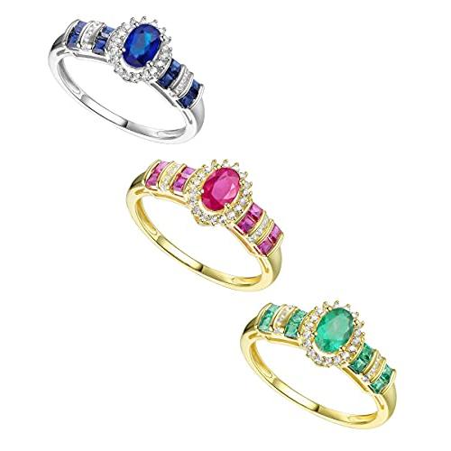 【並行輸入品】Tirafina 本物の宝石 ダイヤモンドリング 本物の宝石とダイヤモンドの交互デザイン 中央の石 ダイヤモンドの光輪に囲まれていの画像
