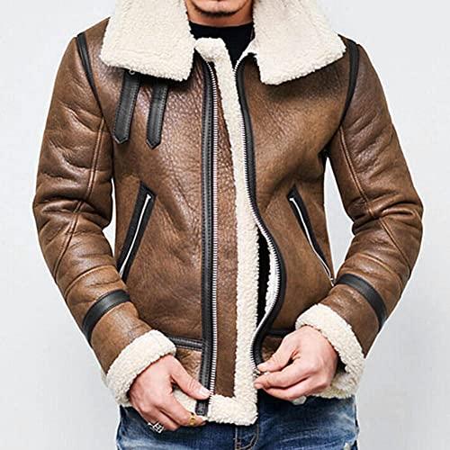 【並行輸入品】WUAI Men Sherpa Jacket Fleece Lined Motorcycle PU Faux Leather Jの画像