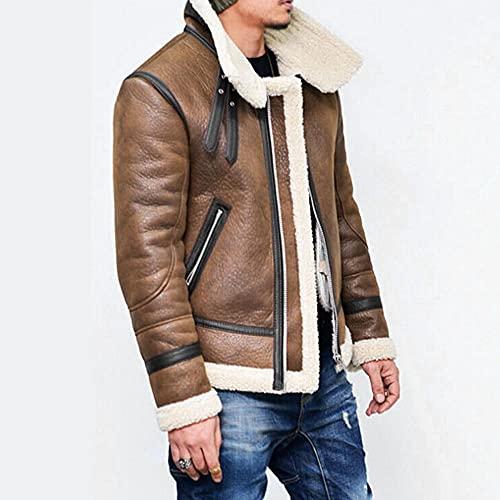 【並行輸入品】WUAI Men Sherpa Jacket Fleece Lined Motorcycle PU Faux Leather Jの画像