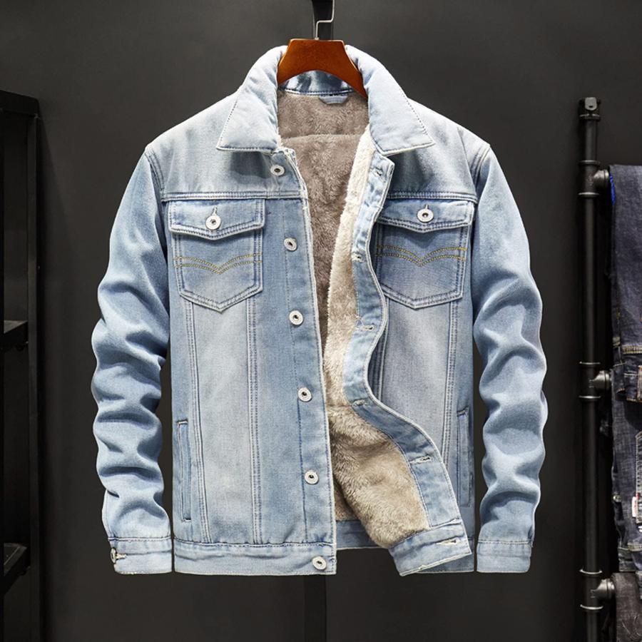 【並行輸入品】Men's Classic Denim Trucker Jacket Outwear Plus Velvet Casual Loの画像