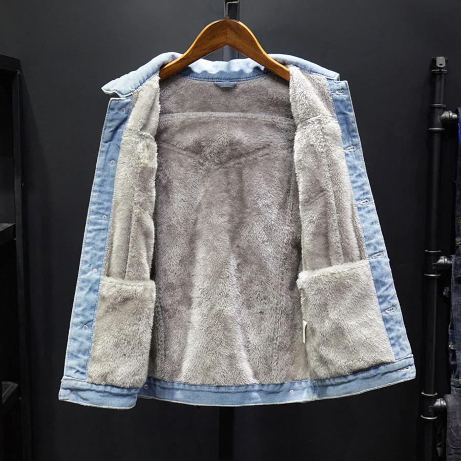 【並行輸入品】Men's Classic Denim Trucker Jacket Outwear Plus Velvet Casual Loの画像