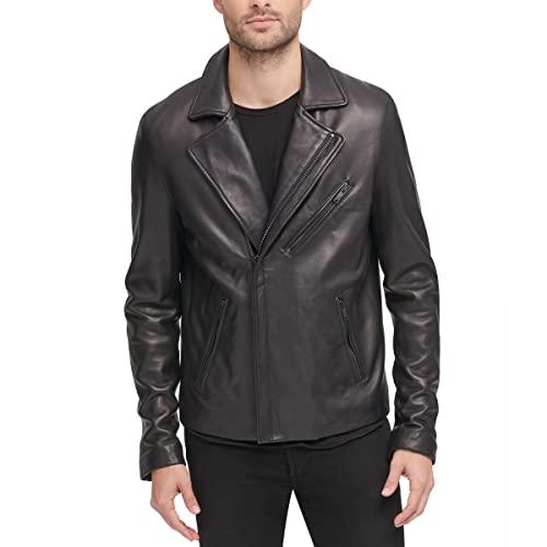 【並行輸入品】DKNY Men's Leather Motorcycle Jacket, Black, Largeの画像