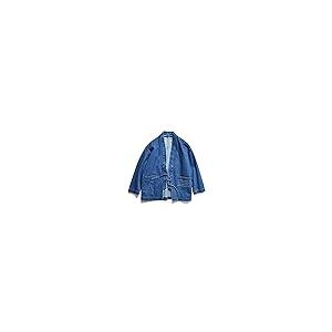 【並行輸入品】日本スタイルメンズブルーキモノデニムジャケットvinatgeオープンプラッテッドスタンドカラールーズコート Blue L ciciの画像