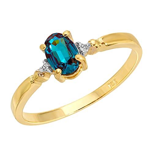 【並行輸入品】Galaxy Gold GG 14K ソリッドイエローゴールド リング 天然ダイヤモンド&オーバルラボ栽培アレキサンドライトグレーの画像