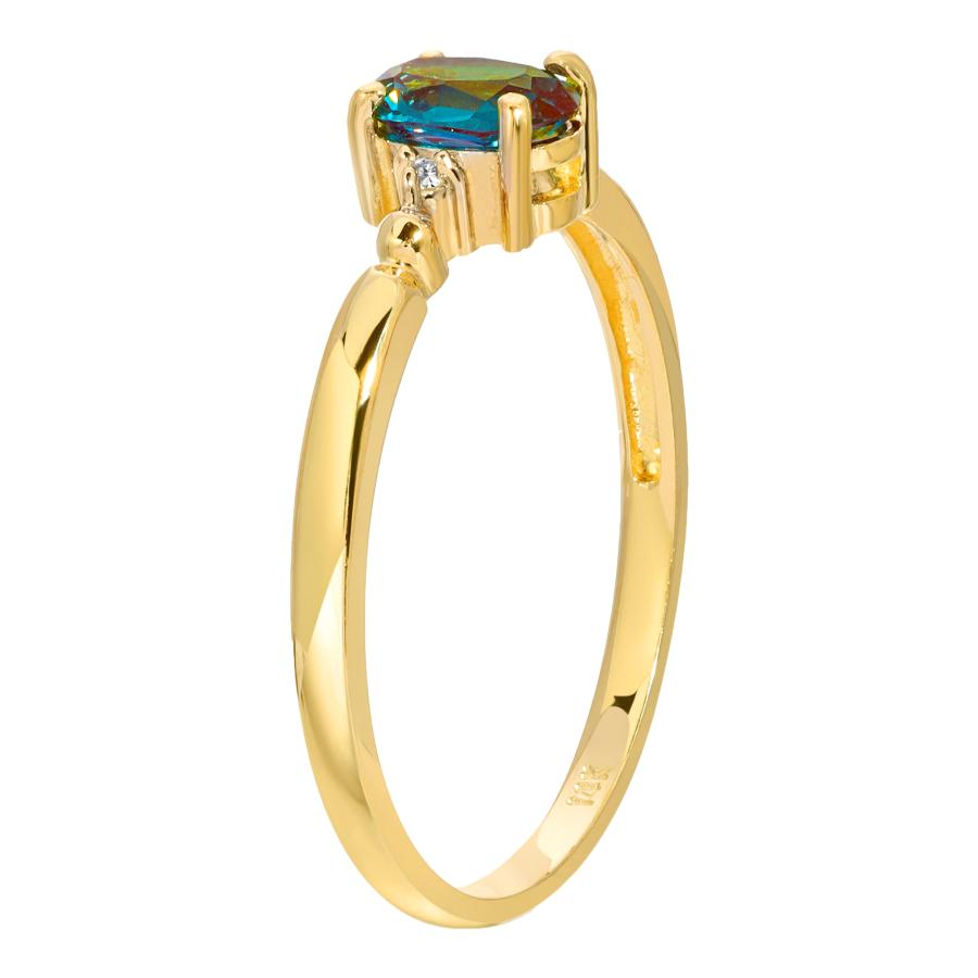 【並行輸入品】Galaxy Gold GG 14K ソリッドイエローゴールド リング 天然ダイヤモンド&オーバルラボ栽培アレキサンドライトグレーの画像