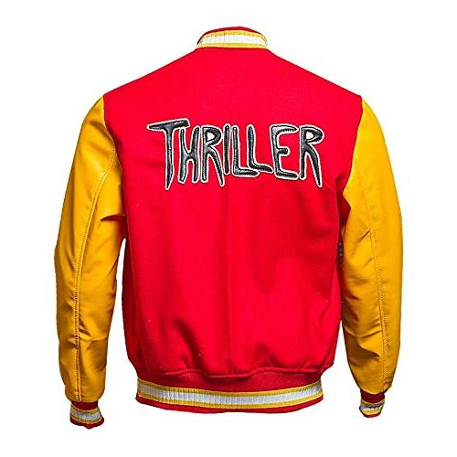 【並行輸入品】MJ Thriller Bomber Varsity M Logo Letterman Red Jacket For Mensの画像