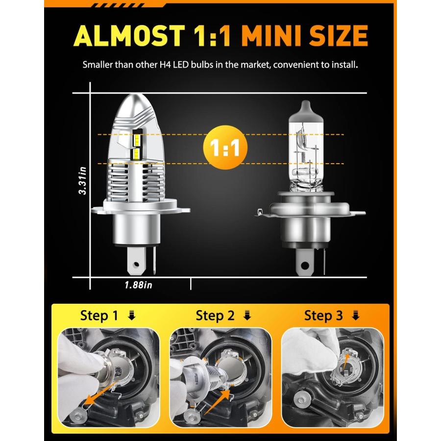 【並行輸入品】OXILAM H4 9003 LED Bulbs 15000LM Mini Size 6000K White Plug and Pla_3