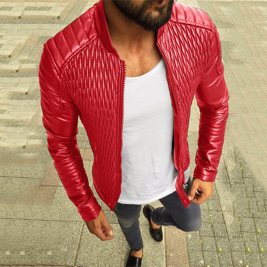 【並行輸入品】FIN86 Men’s Motorcycle Bomber Jacket Casual Faux Leather Zipperの画像