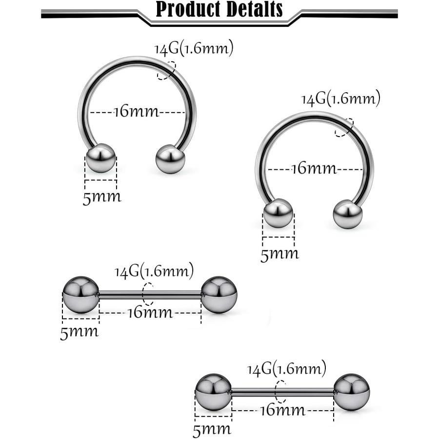 Uqnwbdq 14G G23 Titanium Nipple Piercing Jewelry Tongue Ring 