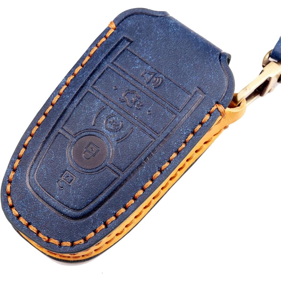 【並行輸入品】3W Key Fob Cover Case Compatible for Ford SUV Genuine Leather Rem 並行