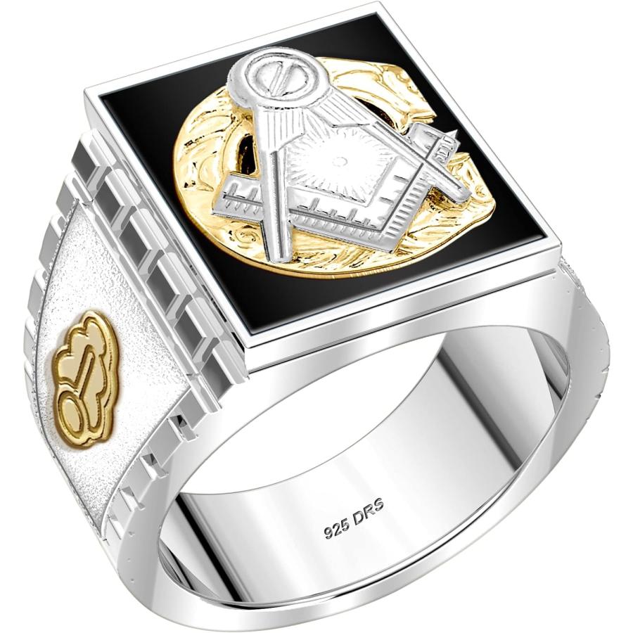 【並行輸入品】US Jewels Masonic Customizable Men's 925 Sterling Silver Genuine Onyの画像