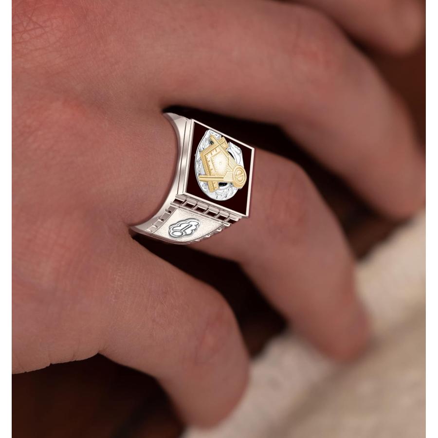 【並行輸入品】US Jewels Masonic Customizable Men's 925 Sterling Silver Genuine Onyの画像