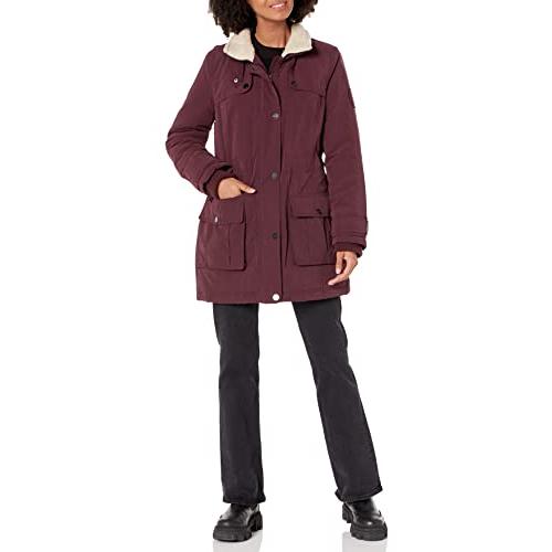 【DKNY】ミドルコート DKNY Women's Faux Fur Trim Hooded Anorak Jacket, Pinot, XXL