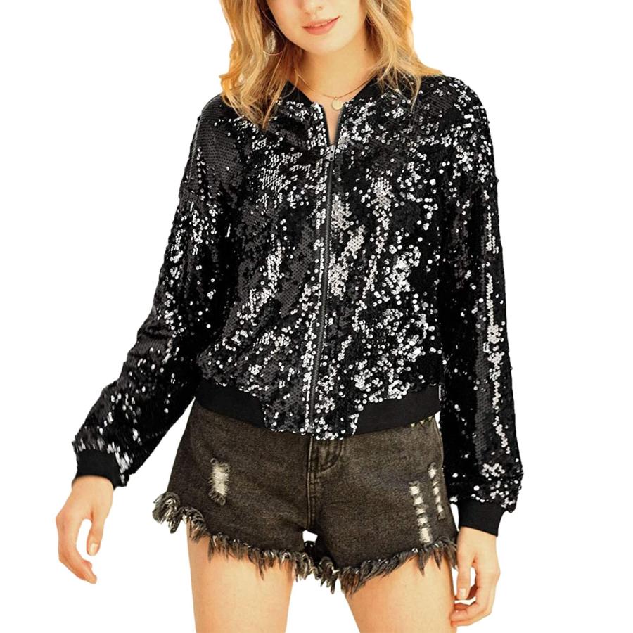 並行輸入品】Miqil Women Sequin Zipper Jacket Slim Sparkle Glitter