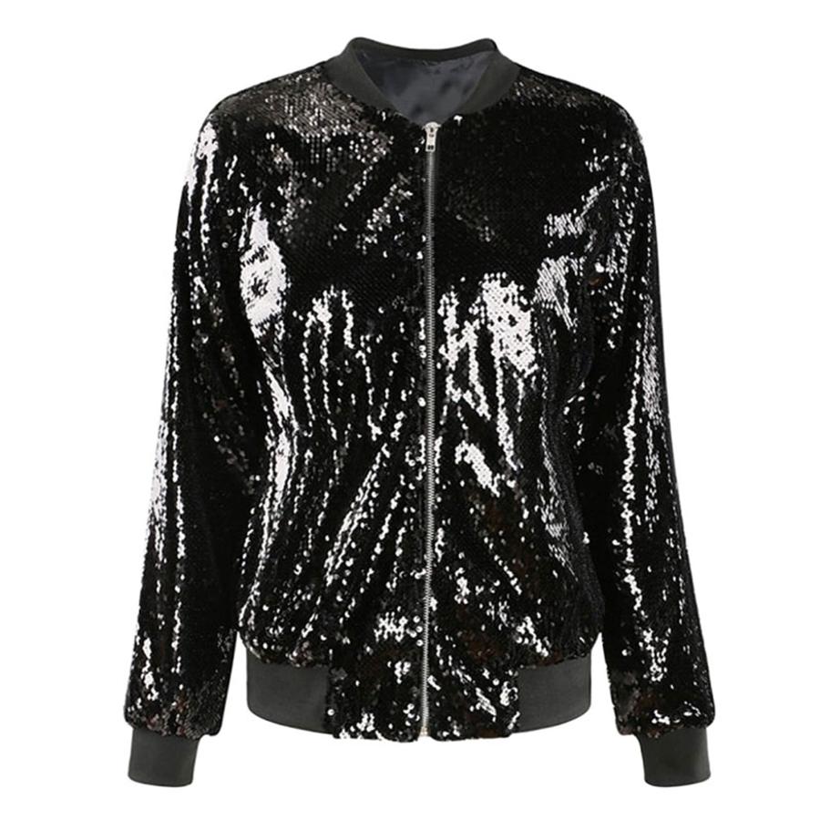 並行輸入品】Miqil Women Sequin Zipper Jacket Slim Sparkle Glitter
