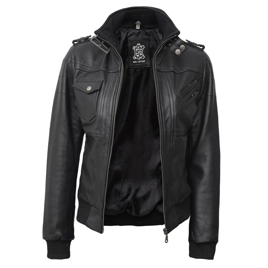 【並行輸入品】Blingsoul Leather Jacket Women with Hood | [1313624] Edinburgh Bの画像