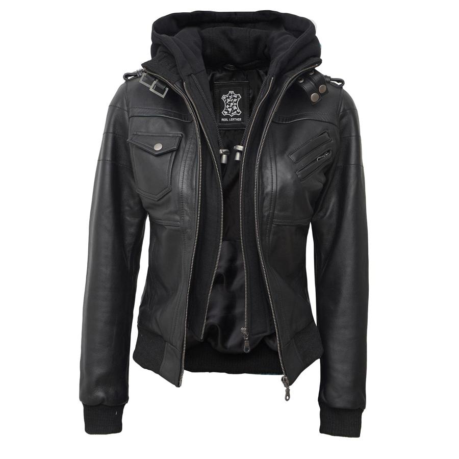 【並行輸入品】Blingsoul Leather Jacket Women with Hood | [1313624] Edinburgh Bの画像