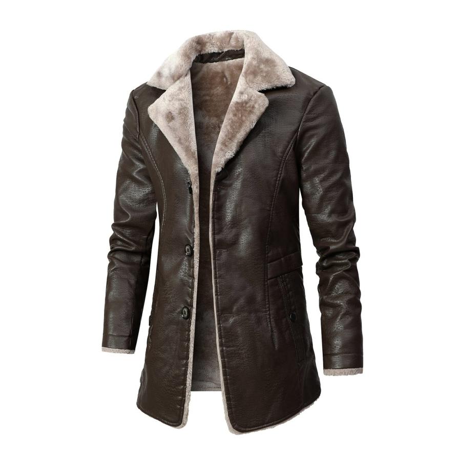 【並行輸入品】Hatop Men's Winter Fleece Jacket Sherpa Lined Faux Leather Jackeの画像