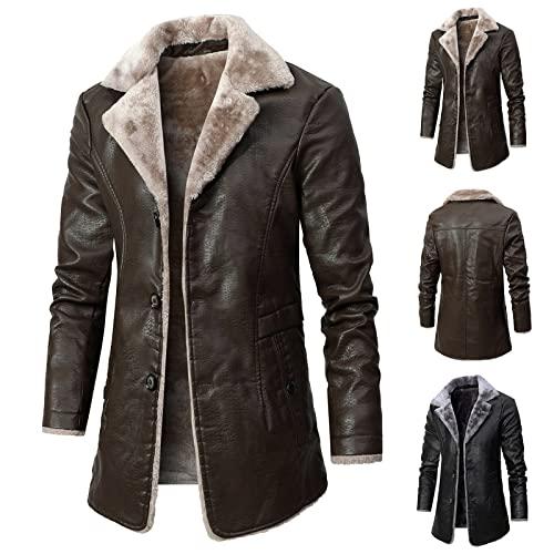 【並行輸入品】Hatop Men's Winter Fleece Jacket Sherpa Lined Faux Leather Jackeの画像
