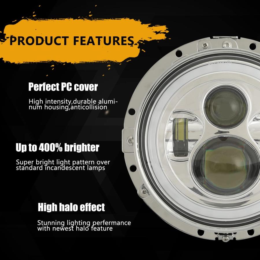 【並行輸入品】SUNPIE Compatible with H_arley Motorcycles 7 inch RGBW Halo LED Headの画像