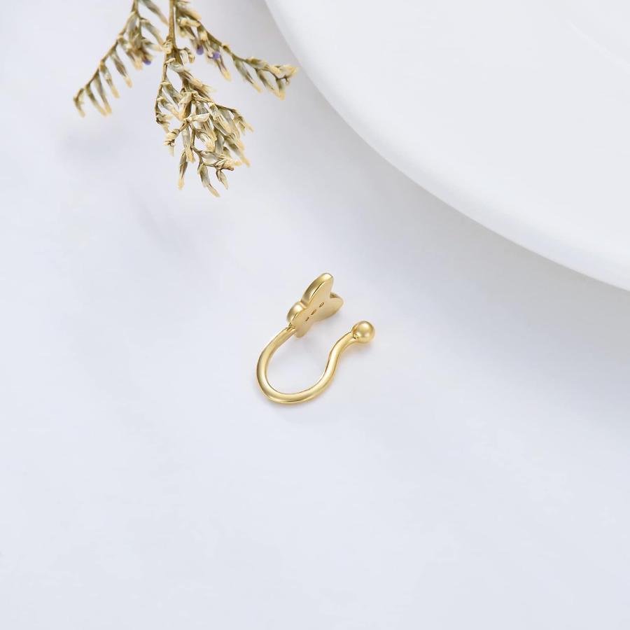 【並行輸入品】14K ソリッドゴールド フェイクノーズリング フープ ノーズカフ フェイクピアス ノーズリング ハート/月/星/葉/蝶 ピアスなし フ_2