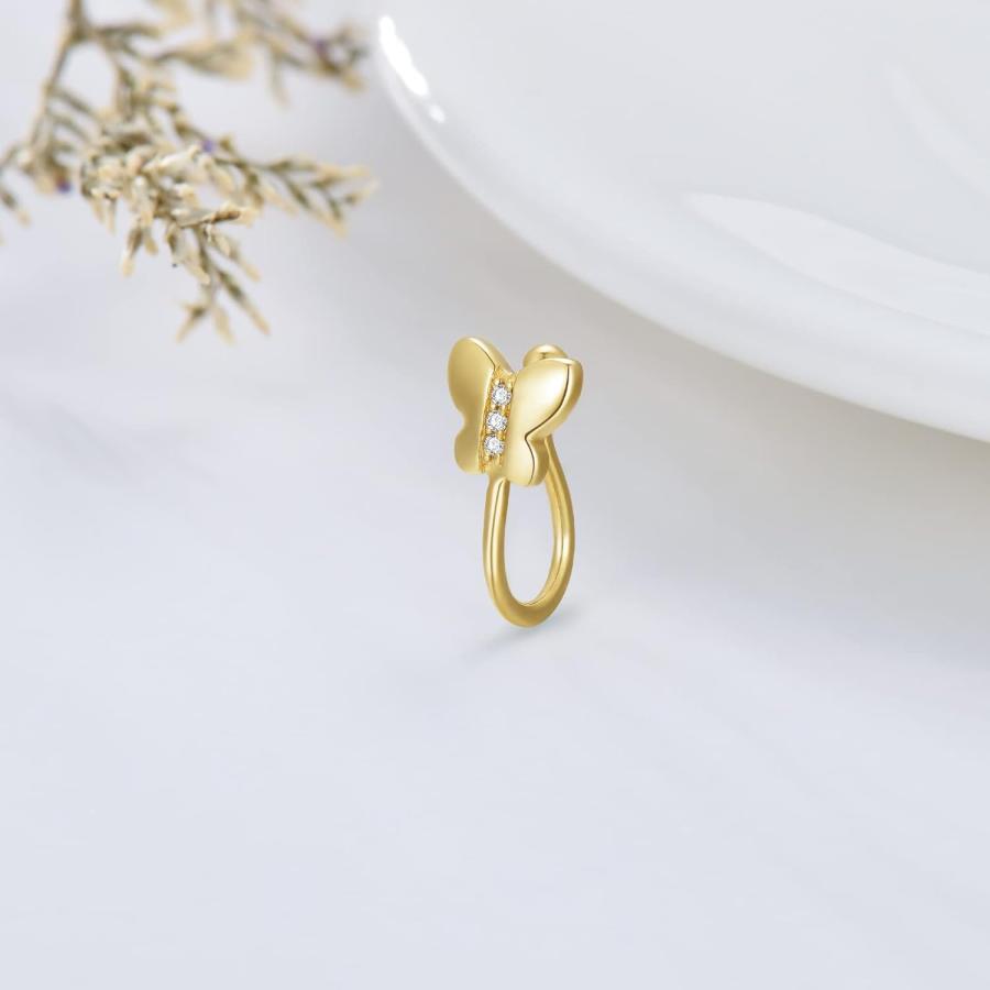 【並行輸入品】14K ソリッドゴールド フェイクノーズリング フープ ノーズカフ フェイクピアス ノーズリング ハート/月/星/葉/蝶 ピアスなし フ_3