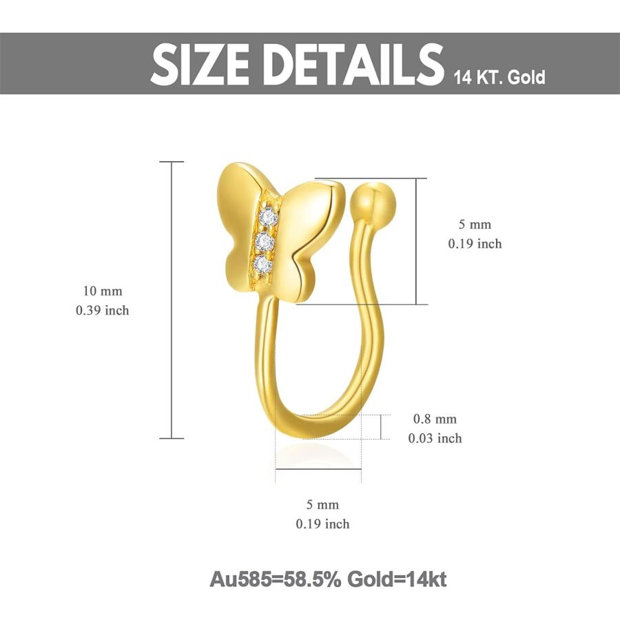 【並行輸入品】14K ソリッドゴールド フェイクノーズリング フープ ノーズカフ フェイクピアス ノーズリング ハート/月/星/葉/蝶 ピアスなし フ_4