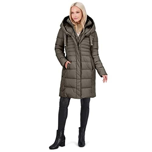 【並行輸入品】TAHARI Casey Women's Quilted Fitted Puffer Coat with Bib Gray Siの画像