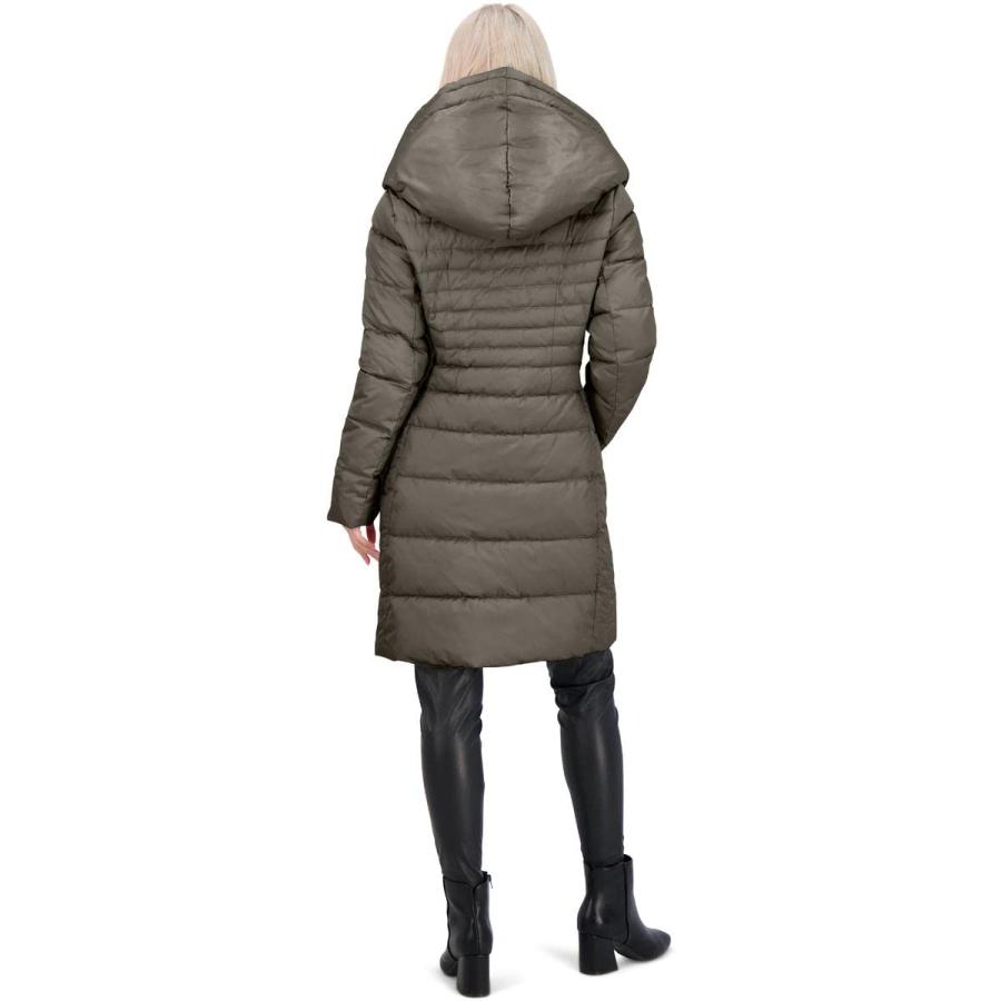 【並行輸入品】TAHARI Casey Women's Quilted Fitted Puffer Coat with Bib Gray Siの画像