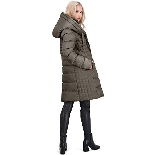 【並行輸入品】TAHARI Casey Women's Quilted Fitted Puffer Coat with Bib Gray Siの画像