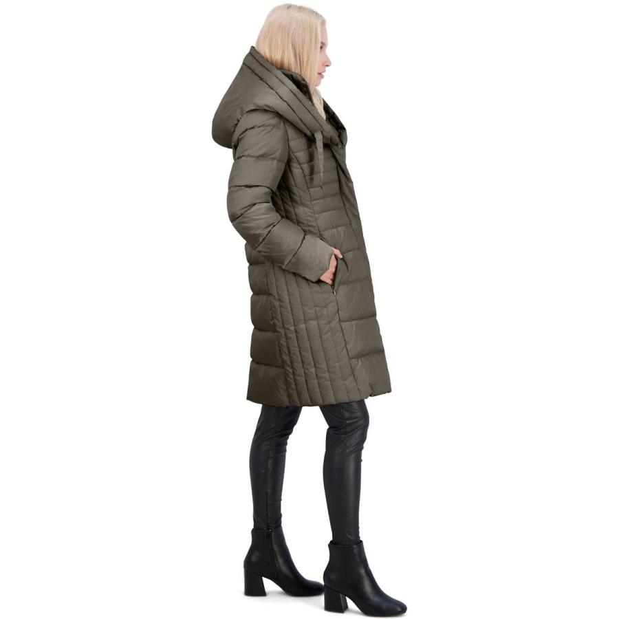 【並行輸入品】TAHARI Casey Women's Quilted Fitted Puffer Coat with Bib Gray Siの画像