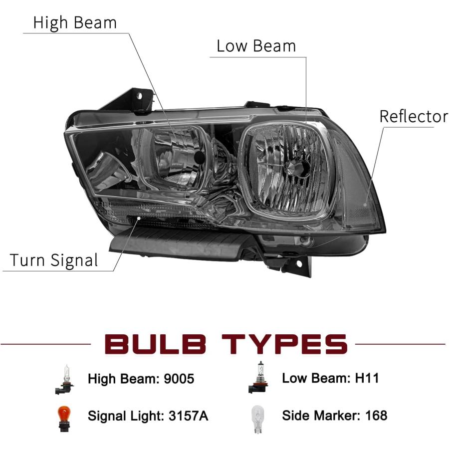 【並行輸入品】JSBOYAT Halogen Headlight Black Smoke Assembly Replacement for 2011-_2