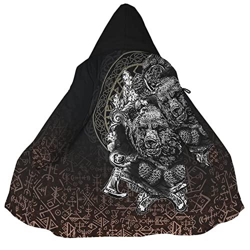【並行輸入品】WSXJJ Nordic Valhalla Tattoo Men's Hooded Overcoat, 3D Print Vikの画像