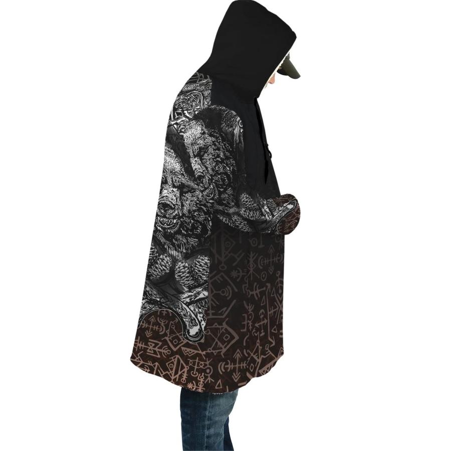 【並行輸入品】WSXJJ Nordic Valhalla Tattoo Men's Hooded Overcoat, 3D Print Vikの画像