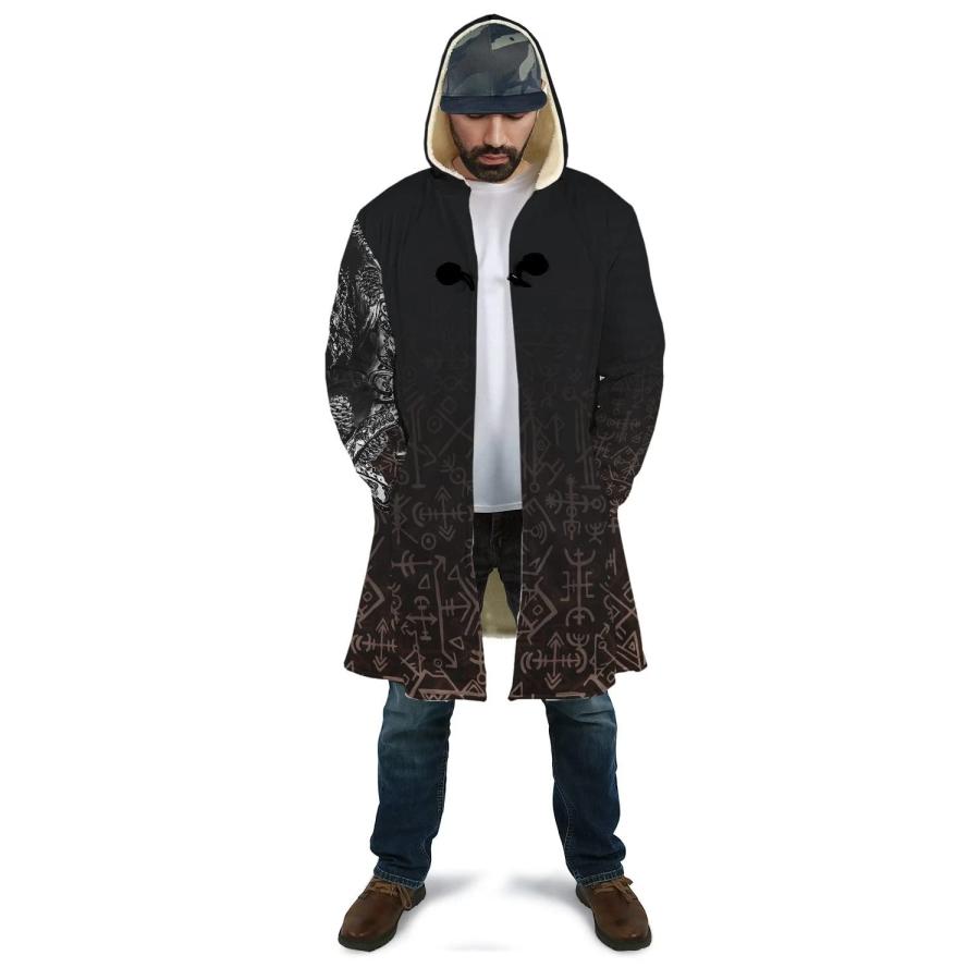 【並行輸入品】WSXJJ Nordic Valhalla Tattoo Men's Hooded Overcoat, 3D Print Vikの画像